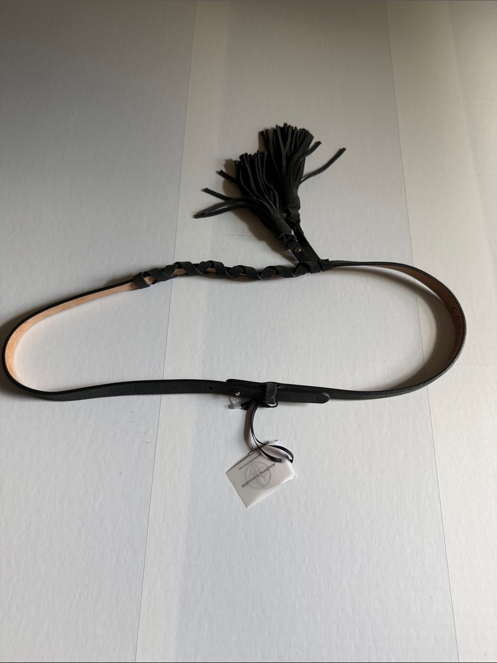 Carlisle Olive green Braided Leather Belt with Tassel Size M